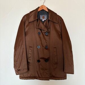 Spiewak Womens Pea Coat Brown Satin Double Breasted Quilted‎ Lined Jacket SZ M